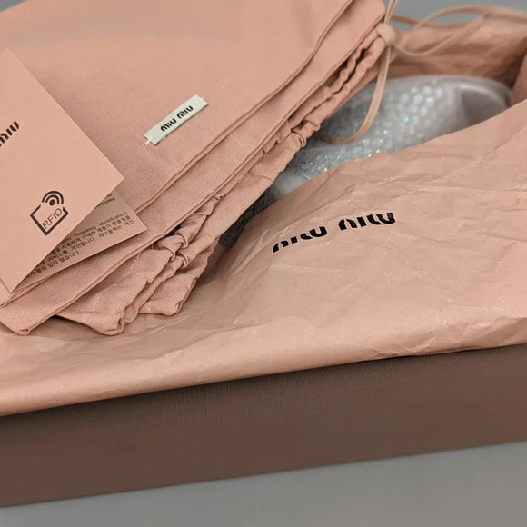 Miu Miu Women's Embellished Slide Heel Sandals Argento Size 38 (MSRP $1,200) - Picture 10 of 11